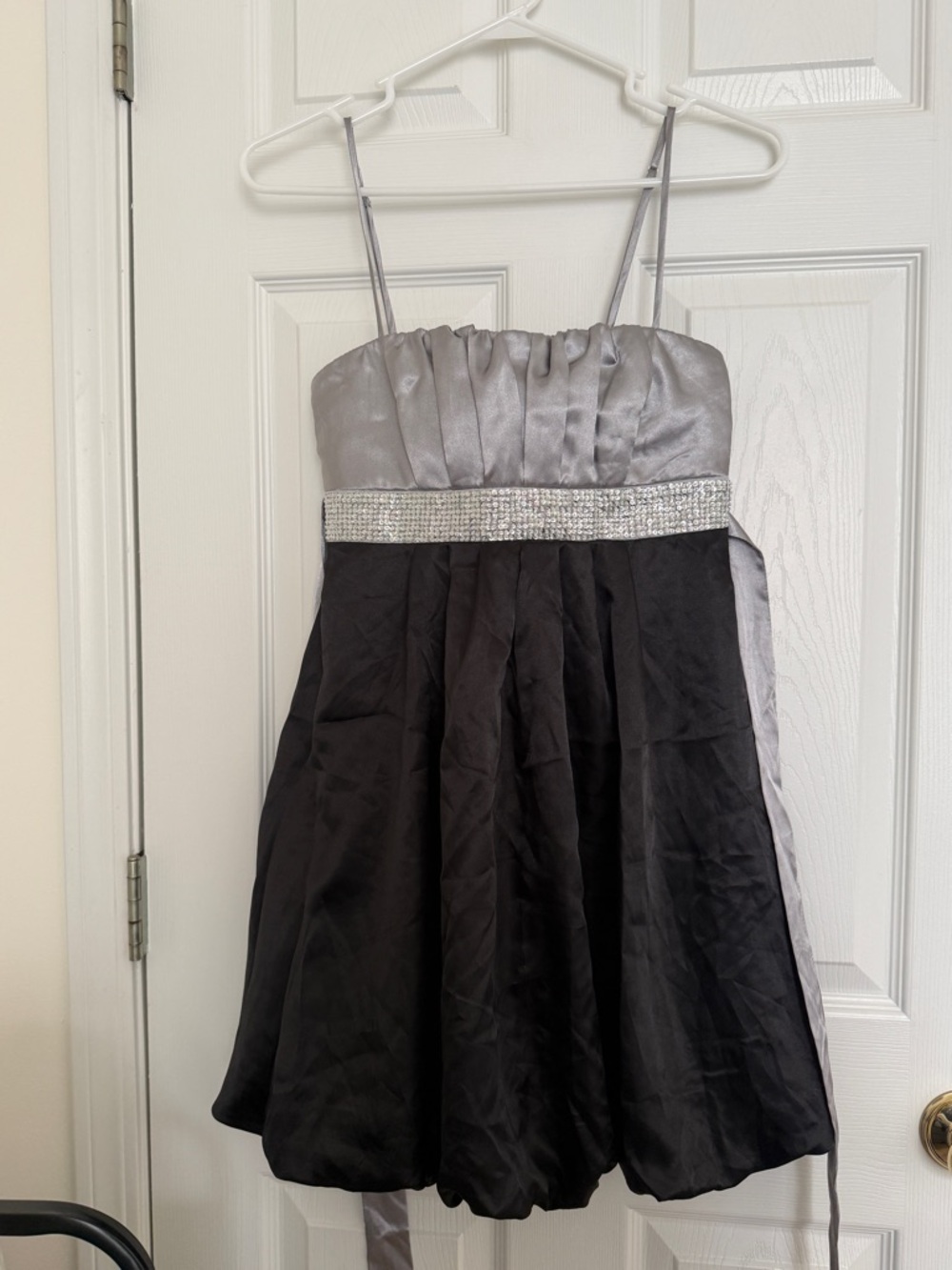 Speechless Silver and Black Strapless Party Dress with Rhinestone Band